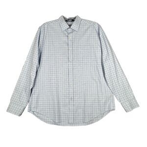 J. McLaughlin Shirt Mens XL Blue Gray Houndstooth Check Preppy Workwear Business